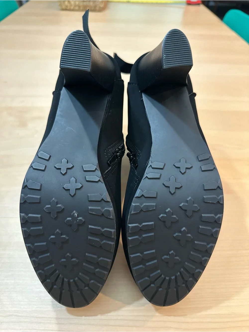 Mari. A Black Suede-Look Ankle Boots with Zipper close and Bow Accent 9
